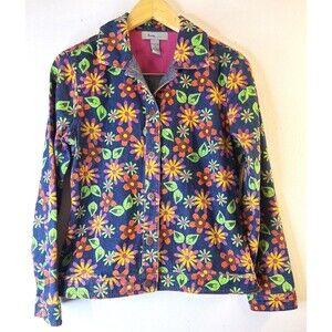 ANALOGY Floral Print Cotton Denim Button Up Shacket Womens Sz XS Spring Festival